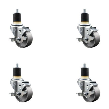 Service Caster 3'' Semi Steel Swivel 1-7/8'' Expanding Stem Caster Set with Brake, 4PK SCC-EX20S315-SSR-TLB-178-4